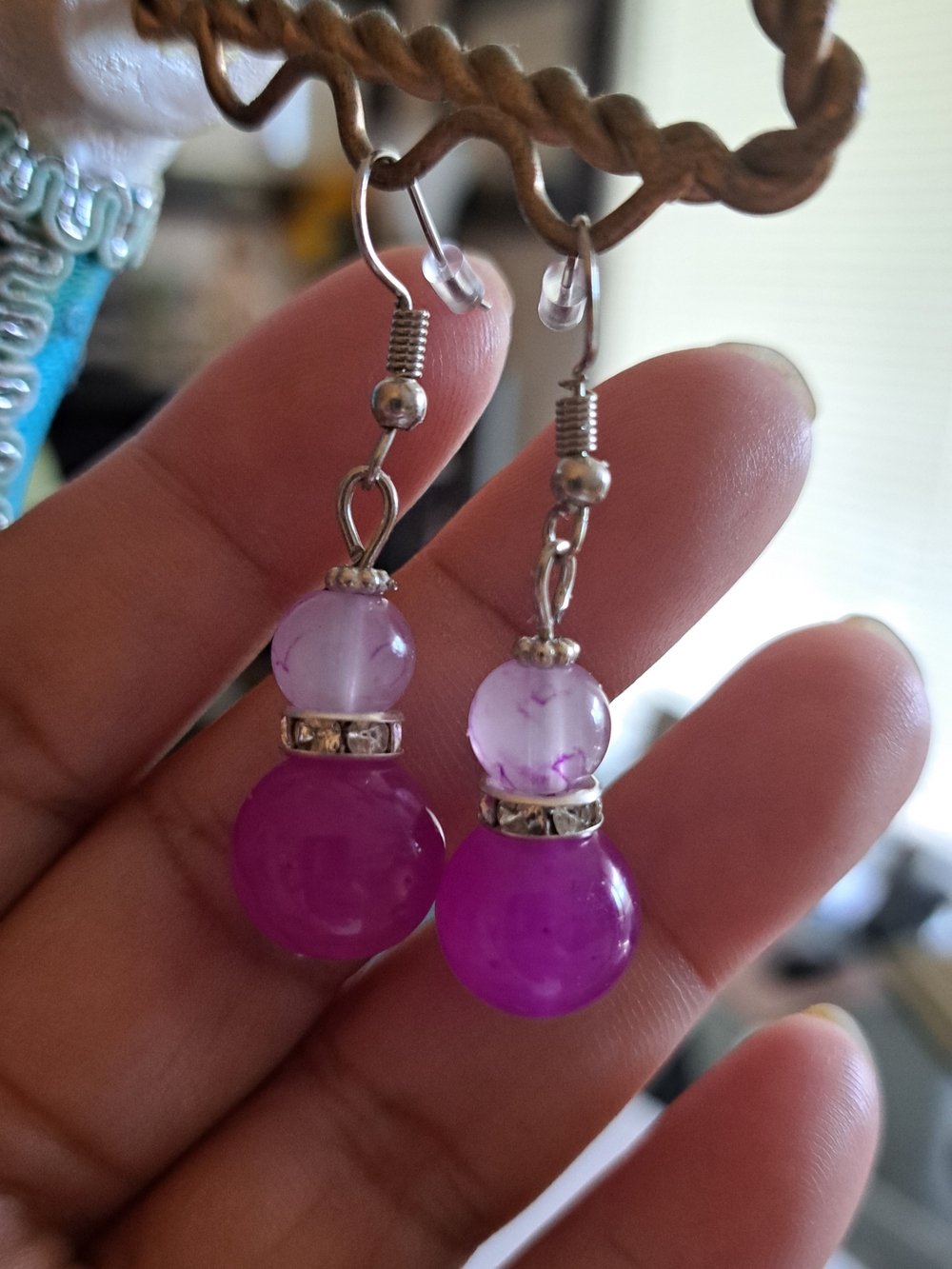 Purple Bead Dangle Earrings - Fashion Jewelry